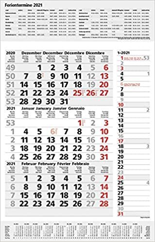 3-Monats-Planer Combi Grau 2021: 3-Monatskalender groß I Wandplaner / Bürokalender mit Datumsschieber, Ferienterminen, Vor-und Nachmonat und Jahresübersicht I extra Streifenplaner I 30 x 47,8 cm indir