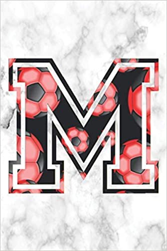 M Journal: A Monogrammed M Initial Capital Letter Notebook For Writing And Notes: Red White Marble Soccer Ball Sports Football Print