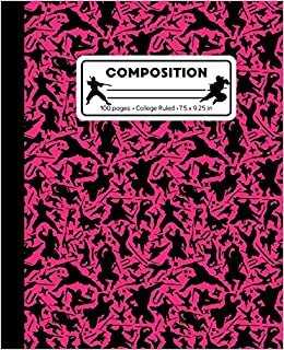 Composition: College Ruled Writing Notebook, Hot Pink Ninja Pattern Marbled Blank Lined Book