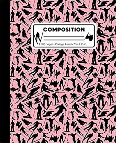 Composition: College Ruled Writing Notebook, Rose Pink Ski Snowboard Boy Pattern Marbled Blank Lined Book