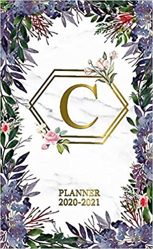 C 2020-2021 Planner: Marble & Gold Two Year 2020-2021 Monthly Pocket Planner | Nifty 24 Months Spread View Agenda With Notes, Holidays, Password Log & Contact List | Floral Monogram Initial Letter C
