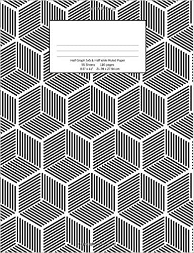 Gray Cubes Half Graph 5x5 & Half Wide Ruled Paper: Half Graph 5x5 & Half Wide Ruled Paper