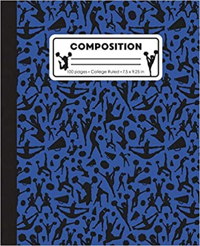 Composition: College Ruled Writing Notebook, Blue Cheerleading Cheer Pattern Marbled Blank Lined Book
