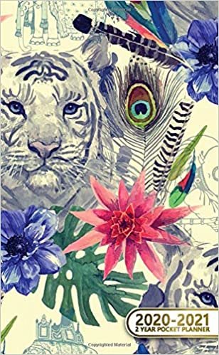2020-2021 2 Year Pocket Planner: Cute Two-Year (24 Months) Monthly Pocket Planner & Agenda | 2 Year Organizer with Phone Book, Password Log & Notebook | Nifty White Tiger & Floral Print indir