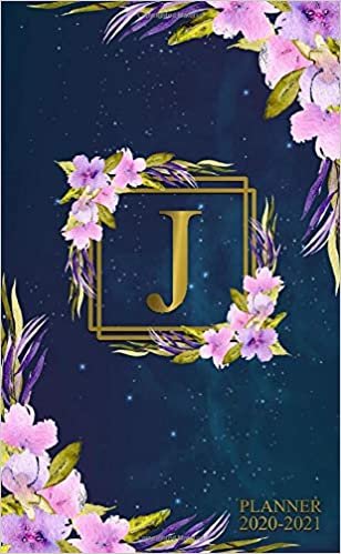 2020-2021 Planner: Two Year 2020-2021 Monthly Pocket Planner | Nifty Galaxy 24 Months Spread View Agenda With Notes, Holidays, Contact List & Password Log | Floral & Gold Monogram Initial Letter J indir