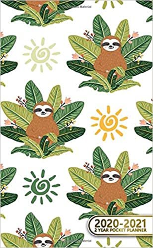 2020-2021 2 Year Pocket Planner: Pretty Two-Year (24 Months) Monthly Pocket Planner & Agenda | 2 Year Organizer with Phone Book, Password Log & Notebook | Cute Sloth & Tropical Floral Print indir