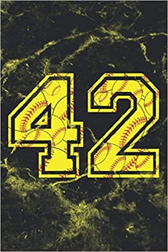 42 Journal: A Softball Jersey Number #42 Forty Two Notebook For Writing And Notes: For All Players, Coaches, Fans: Marble Yellow Red Ball Print