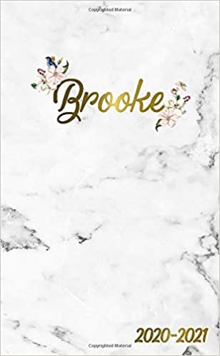 Brooke 2020-2021: 2 Year Monthly Pocket Planner & Organizer with Phone Book, Password Log and Notes | 24 Months Agenda & Calendar | Marble & Gold Floral Personal Name Gift for Girls and Women