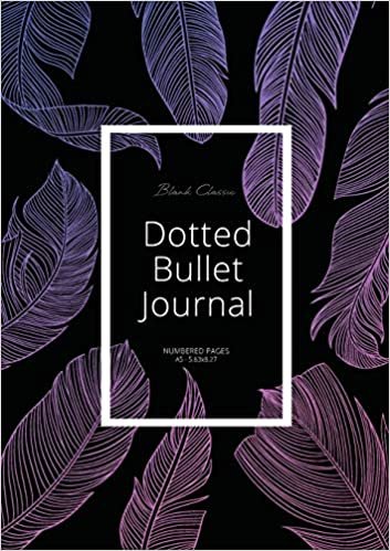 Dotted Bullet Journal: Medium A5 - 5.83X8.27 (Purple Feathers) indir
