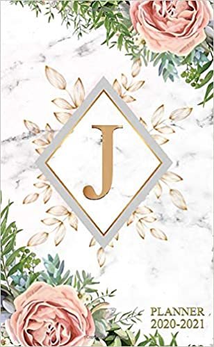 J 2020-2021: Nifty Floral Two Year 2020-2021 Monthly Pocket Planner | 24 Months Spread View Agenda With Notes, Holidays, Password Log & Contact List | Marble & Gold Monogram Initial Letter J