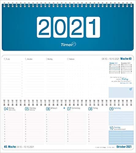 Wochen-Tischkalender 2021 im Quer-Format | 1 Woche 2 Seiten | Wochenkalender in Königsblau/Weiß, 29,7 x 10,5 cm | Schreibtisch-Kalender mit Sprüchen | nachhaltig & klimaneutral