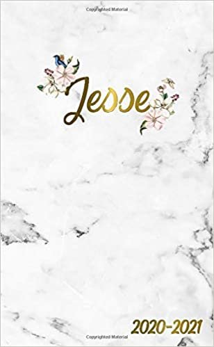 Jesse 2020-2021: 2 Year Monthly Pocket Planner & Organizer with Phone Book, Password Log and Notes | 24 Months Agenda & Calendar | Marble & Gold Floral Personal Name Gift for Girls and Women