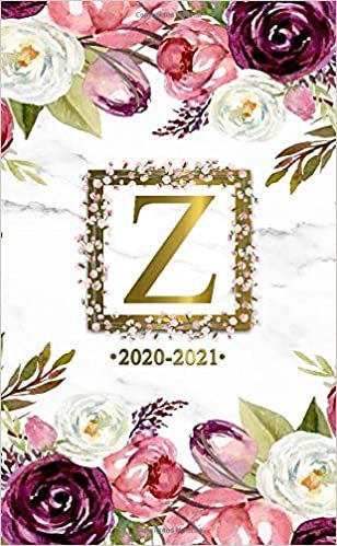 Z 2020-2021: Two Year 2020-2021 Monthly Pocket Planner | Marble & Gold 24 Months Spread View Agenda With Notes, Holidays, Password Log & Contact List | Watercolor Floral Monogram Initial Letter Z