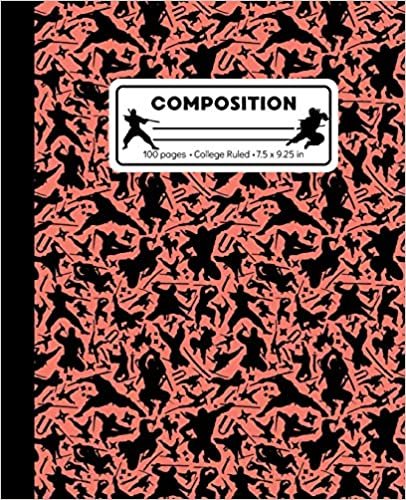 Composition: College Ruled Writing Notebook, Coral Pink Ninja Pattern Marbled Blank Lined Book