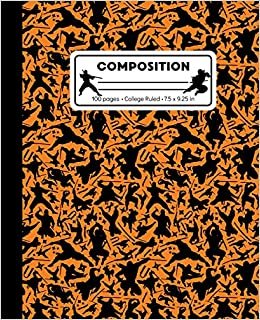 Composition: College Ruled Writing Notebook, Orange Ninja Pattern Marbled Blank Lined Book