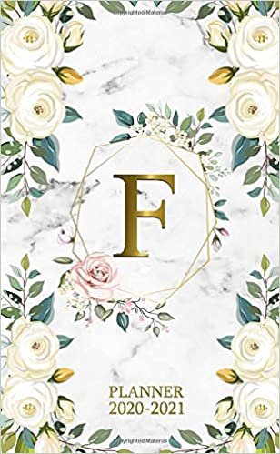 F 2020-2021 Planner: Marble Gold Floral Two Year 2020-2021 Monthly Pocket Planner | 24 Months Spread View Agenda With Notes, Holidays, Password Log & Contact List | Monogram Initial Letter F