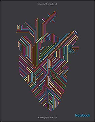 Notebook: Colorful Circuit Board Anatomical Heart on Gray Background
