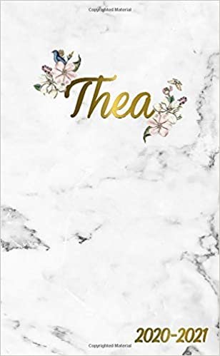 Thea 2020-2021: 2 Year Monthly Pocket Planner & Organizer with Phone Book, Password Log and Notes | 24 Months Agenda & Calendar | Marble & Gold Floral Personal Name Gift for Girls and Women