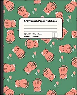 1/2" Graph Paper Notebook: Cute Cats With Hearts On Green Background 1/2 Inch Square Graph Paper Notebook | 7.5" x 9.25" Graph Paper Notebook for Girls Kids s Students for Home School