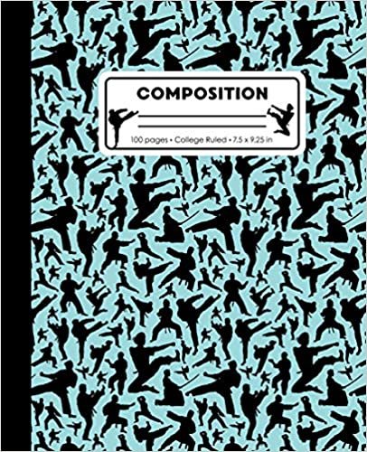Composition: College Ruled Writing Notebook, Teal Blue Karate Martial Arts Pattern Marbled Blank Lined Book