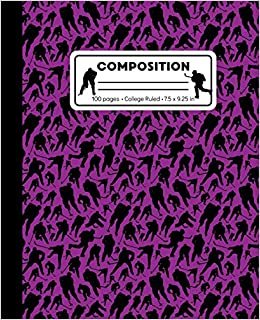 Composition: College Ruled Writing Notebook, Purple Ice Hockey Pattern Marbled Blank Lined Book
