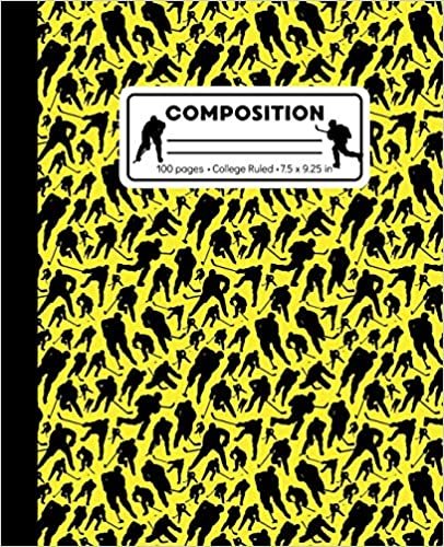 Composition: College Ruled Writing Notebook, Yellow Ice Hockey Pattern Marbled Blank Lined Book