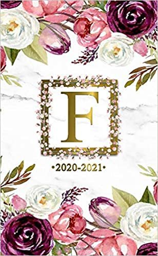 F 2020-2021: Two Year 2020-2021 Monthly Pocket Planner | Marble & Gold 24 Months Spread View Agenda With Notes, Holidays, Password Log & Contact List | Watercolor Floral Monogram Initial Letter F