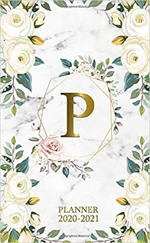 P 2020-2021 Planner: Marble Gold Floral Two Year 2020-2021 Monthly Pocket Planner | 24 Months Spread View Agenda With Notes, Holidays, Password Log & Contact List | Monogram Initial Letter P indir