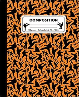 Composition: College Ruled Writing Notebook, Orange Karate Martial Arts Pattern Marbled Blank Lined Book
