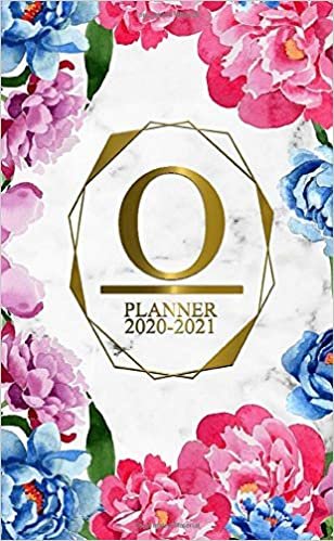 O: Two Year 2020-2021 Monthly Pocket Planner | 24 Months Spread View Agenda With Notes, Holidays, Password Log & Contact List | Marble & Gold Floral Monogram Initial Letter O indir