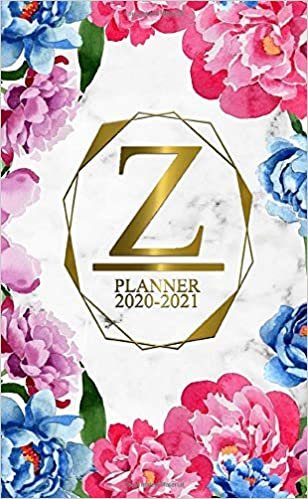 Z: Two Year 2020-2021 Monthly Pocket Planner | 24 Months Spread View Agenda With Notes, Holidays, Password Log & Contact List | Marble & Gold Floral Monogram Initial Letter Z