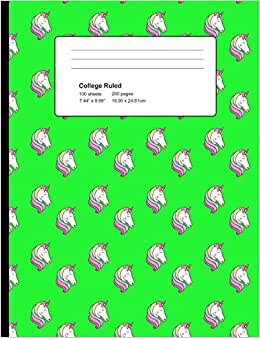 College Ruled 200 Pages: Light Green Unicorn Head Composition Notebook, Unicorn Lover College Composition Book, Notebook For Girls That Love Magical Unicorns