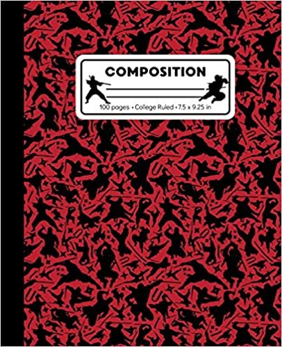 Composition: College Ruled Writing Notebook, Red Ninja Pattern Marbled Blank Lined Book