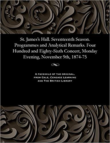 St. James's Hall. Seventeenth Season. Programmes and Analytical Remarks. Four Hundred and Eighty-Sixth Concert, Monday Evening, November 9th, 1874-75