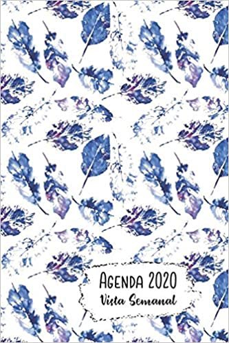 Agenda 2020 Vista Semanal: 12 Meses Programacion Semanal Calendario en Espanol Diseno Azul Plumas
