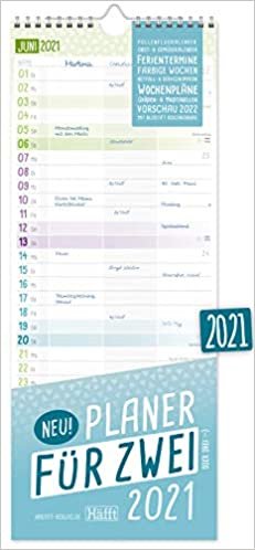 Planer für Zwei 2021 Paarkalender mit 3 Spalten | Wandkalender für 12 Monate: Jan - Dez 2021 | Paarplaner Wandplaner, Chäff-Timer inkl. Ferientermine | nachhaltig & klimaneutral indir