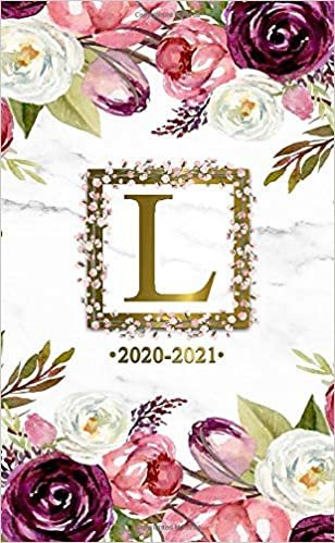L 2020-2021: Two Year 2020-2021 Monthly Pocket Planner | Marble & Gold 24 Months Spread View Agenda With Notes, Holidays, Password Log & Contact List | Watercolor Floral Monogram Initial Letter L