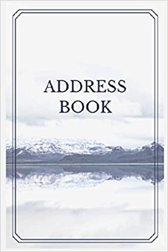 Address Book: winter mountain lake design, alphabetical tabs, functional, birthday, name, address, phone, email, white, grey, 364 contacts, notes, calendar view