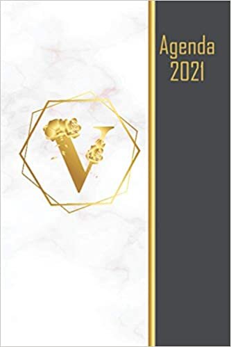 V-Agenda 2042: Agenda Semainier 2021, Organiseur Français Professionnel de Janvier à Décembre, Premiere lettre du nom, Couverture élegante original Idée cadeau pour femme ou homme