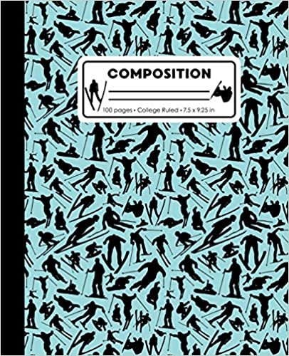 Composition: College Ruled Writing Notebook, Teal Blue Ski Snowboard Boy Pattern Marbled Blank Lined Book