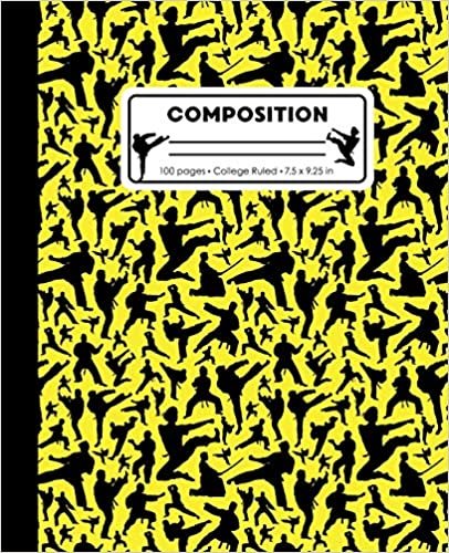 Composition: College Ruled Writing Notebook, Yellow Karate Martial Arts Pattern Marbled Blank Lined Book