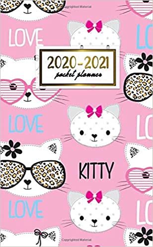 2020-2021 Pocket Planner: 2 Year Pocket Monthly Organizer & Calendar | Cute Two-Year (24 months) Agenda With Phone Book, Password Log and Notebook | Cute Girly Kitten With Glasses Print