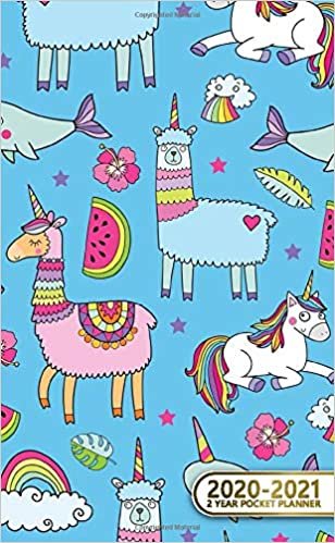 2020-2021 2 Year Pocket Planner: Pretty Two-Year (24 Months) Monthly Pocket Planner & Agenda | 2 Year Organizer with Phone Book, Password Log & Notebook | Cute Unicorn & Llama Print