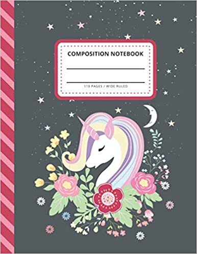 Composition Notebook: Magical Unicorn Star Pastel Floral on Gray / Wide Ruled Notebook Paper for Kids / Large Writing Journal for Homework - Notes - ... / Back to School for Boys Girls Children
