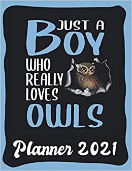 Planner 2021: Owl Planner 2021 incl Calendar 2021 - Funny Owl Quote: Just A Boy Who Loves Owls - Monthly, Weekly and Daily Agenda Overview - Notebook Part - Weekly Calendar Double Page - Owl gift" indir