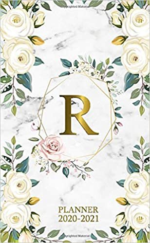 R 2020-2021 Planner: Marble Gold Floral Two Year 2020-2021 Monthly Pocket Planner | 24 Months Spread View Agenda With Notes, Holidays, Password Log & Contact List | Monogram Initial Letter R