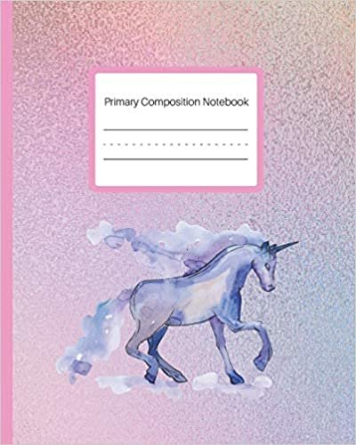 Primary Composition Notebook: Story Paper Journal Draw And Write | Picture Space And Dashed Midline | 120 Story Pages | Blue Unicorn