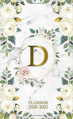 D 2020-2021 Planner: Marble Gold Floral Two Year 2020-2021 Monthly Pocket Planner | 24 Months Spread View Agenda With Notes, Holidays, Password Log & Contact List | Monogram Initial Letter D