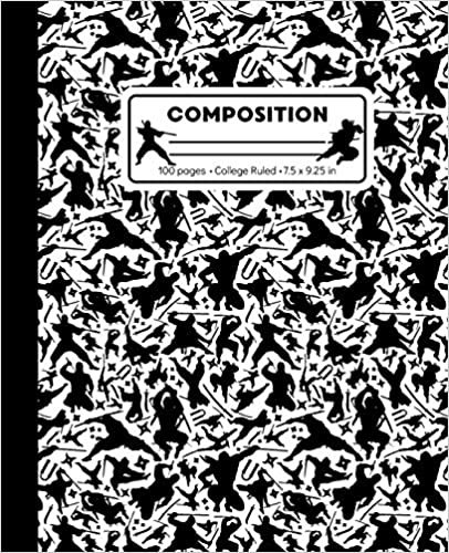 Composition: College Ruled Writing Notebook, White and Black Ninja Pattern Marbled Blank Lined Book indir