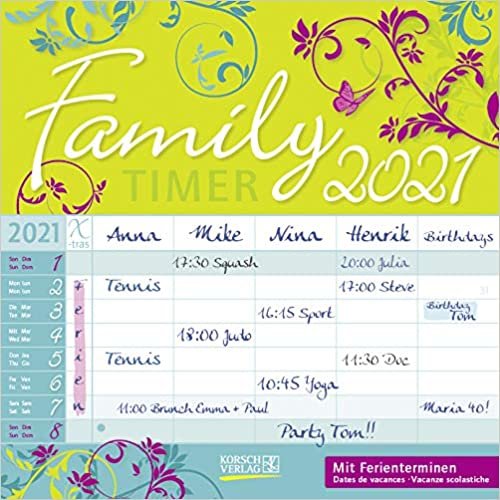 Family Timer - Floral 2021: Broschürenkalender mit Ferienterminen